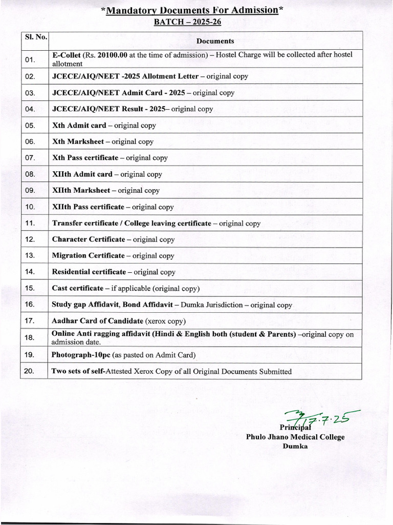 Document Require For MBBS Admission 2025 26 | PDF
