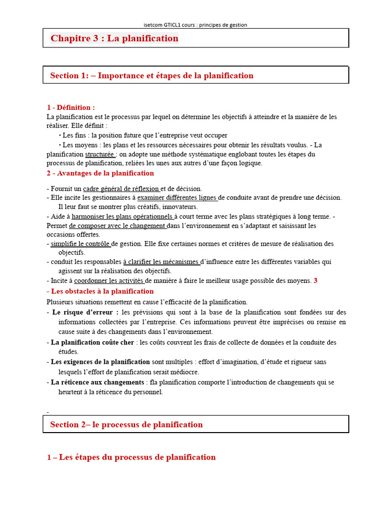 Principes de Gestion : La Planification | PDF | Planification | Business