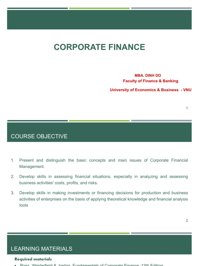 Corporate Finance Course Overview | PDF | Financial Markets | Business