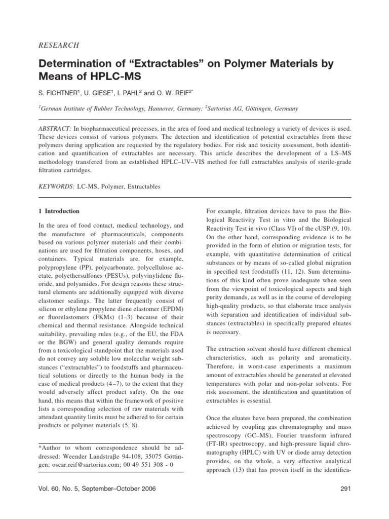 HPLC-MS Method for Polymer Extractables | PDF | Mass Spectrometry ...