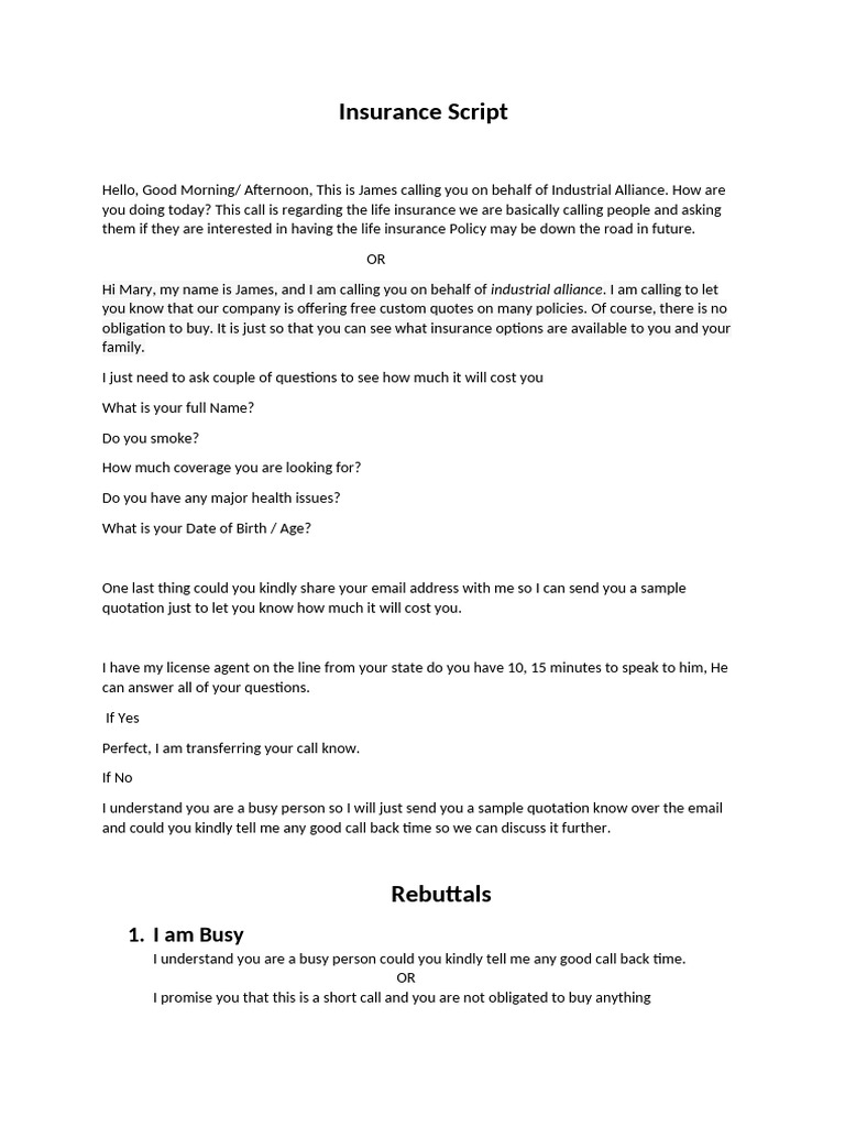 Life Insurance Sales Call Script | PDF | Insurance | Life Insurance