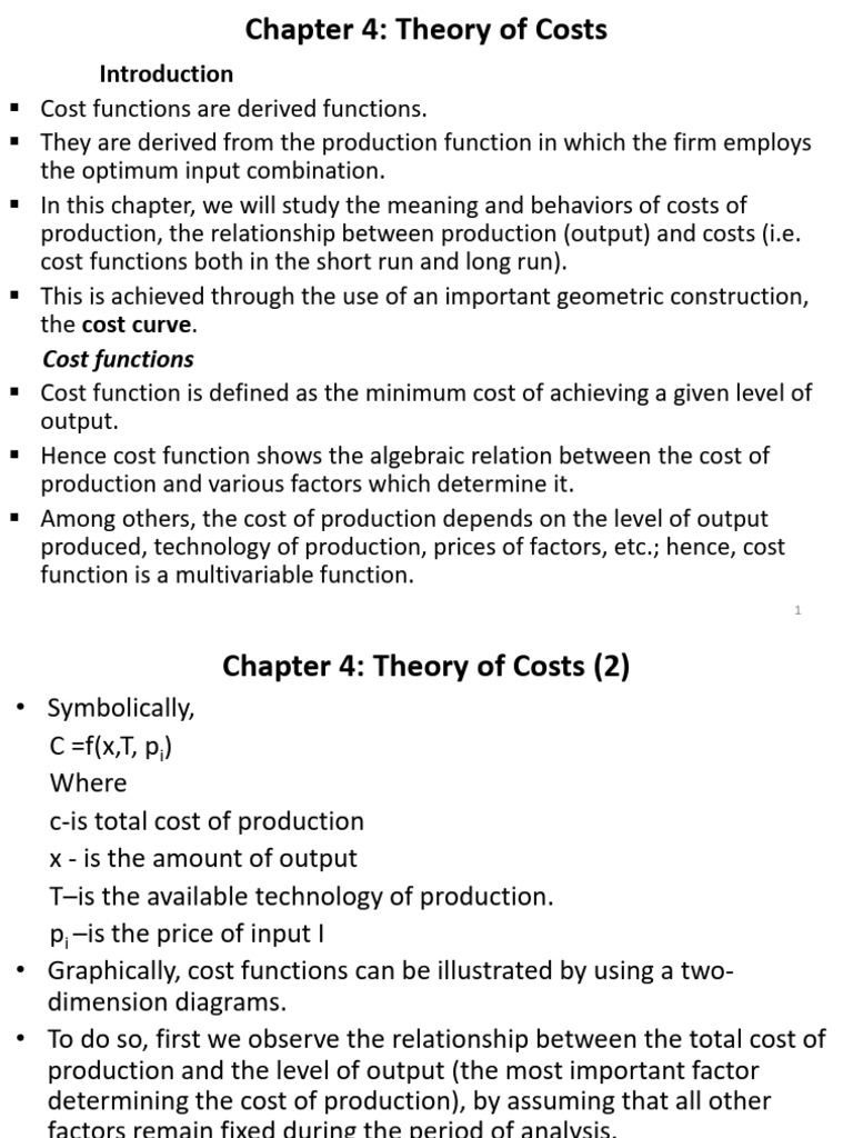 Understanding Cost Functions in Economics | PDF | Marginal Cost | Long ...