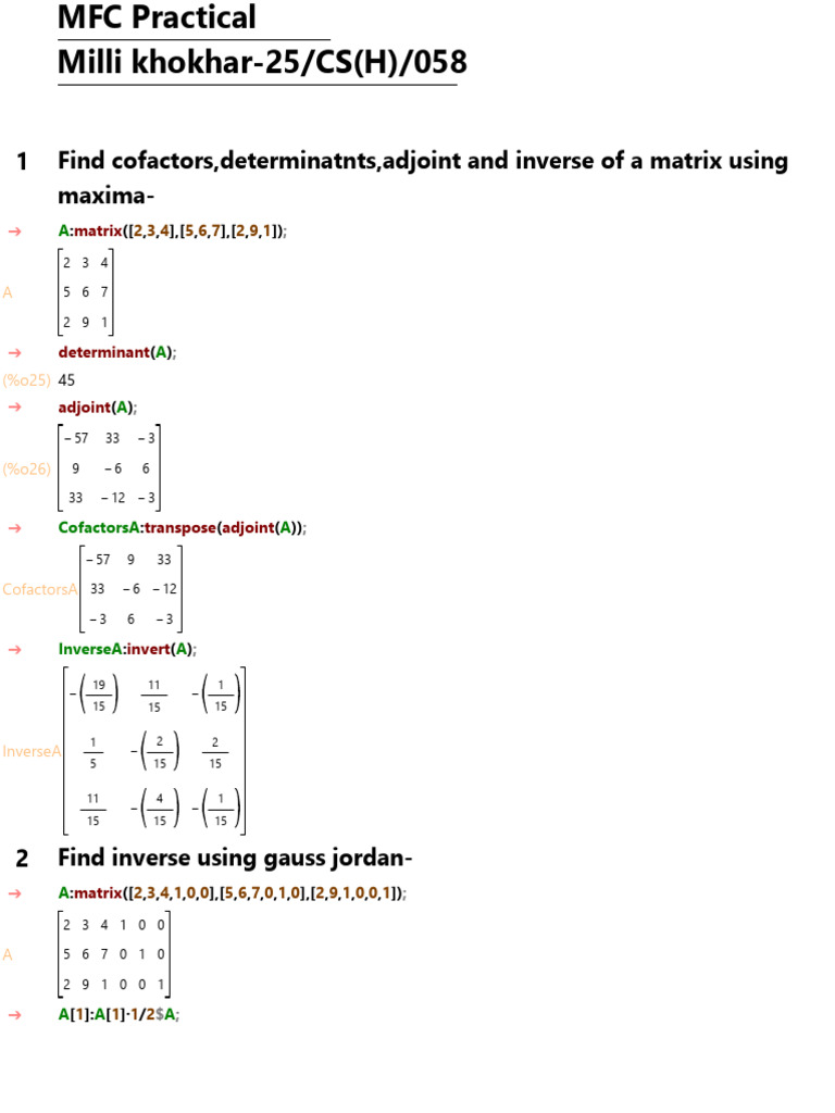 Matrix Operations: Cofactors, Inverse, and Rank | PDF | Eigenvalues And ...