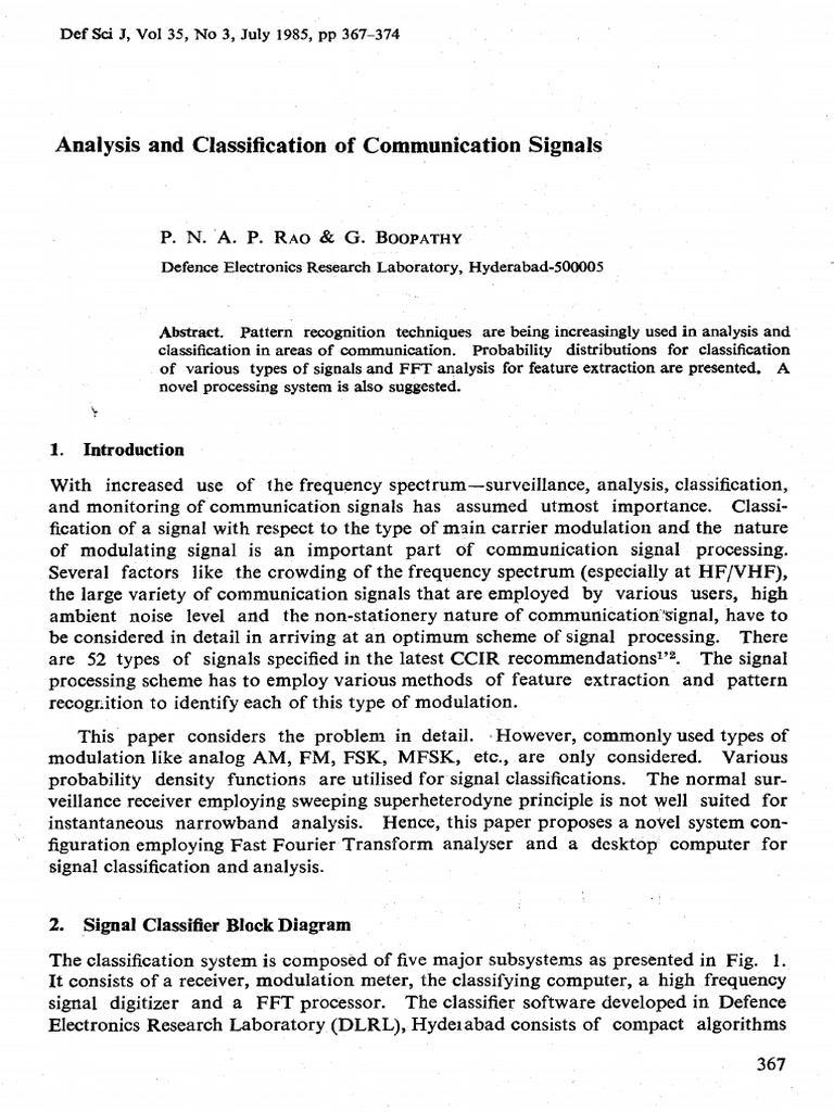 Analysis and Classification of Communication Signals | PDF | Frequency ...