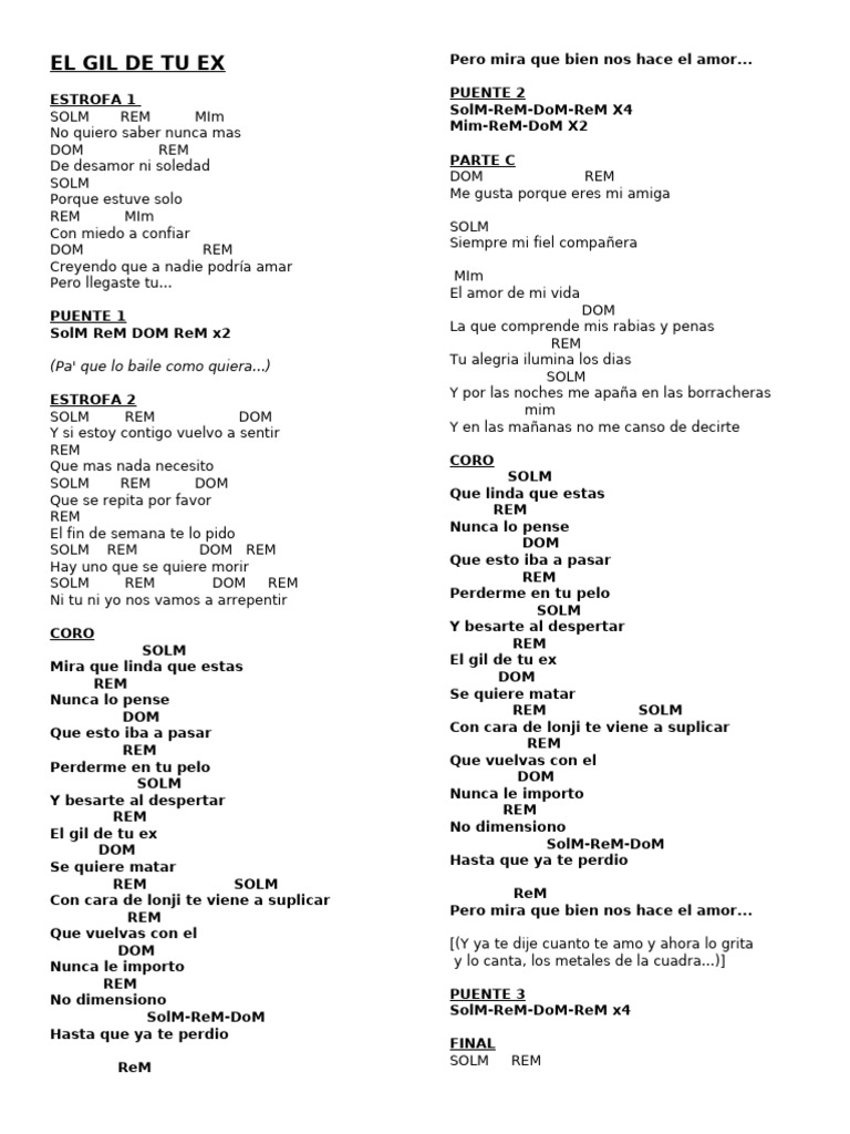 El Gil de Tu Ex Letra y Acordes | PDF