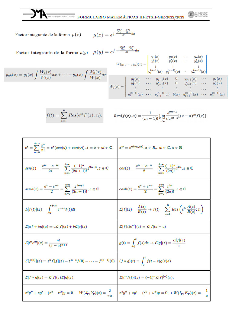Formulario Mates 3 | PDF