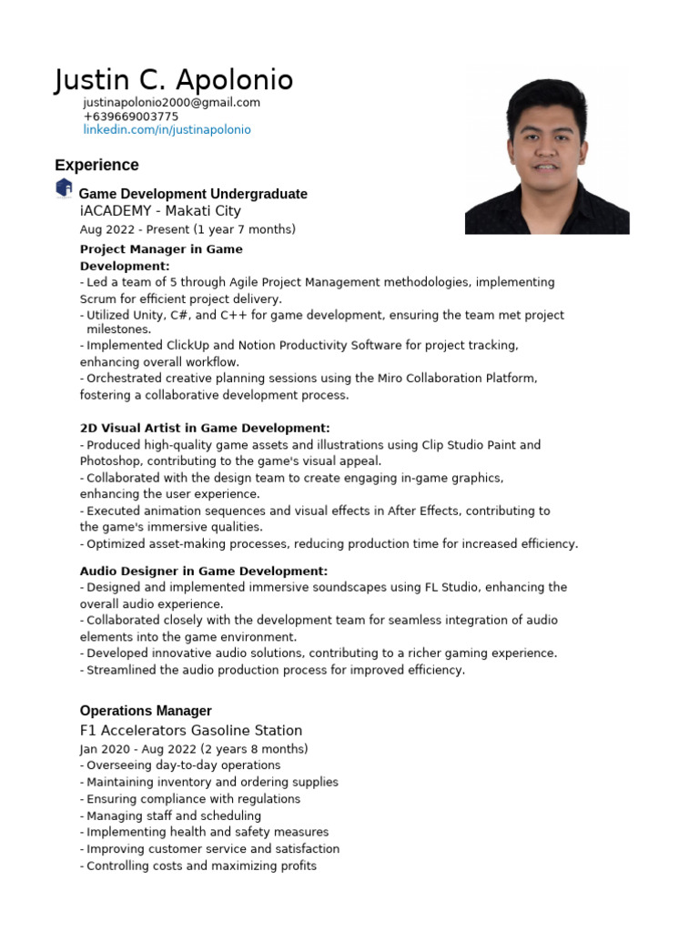 Resume Justin Apolonio 031738 | PDF | Agile Software Development ...