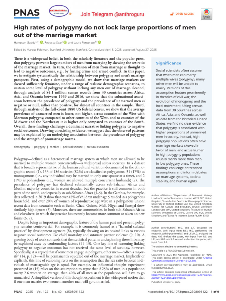 Polygyny's Impact on Men's Marriage Rates | PDF | Marriage | Demography