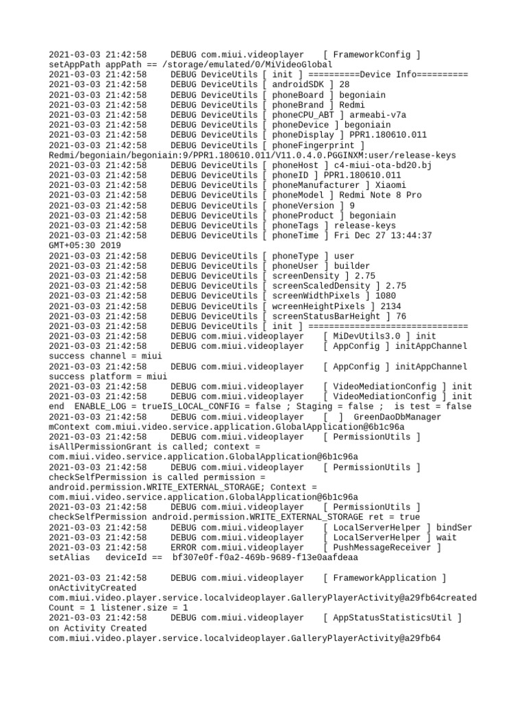 Xiaomi Redmi Note 8 Pro Debug Log | PDF | Software Development ...