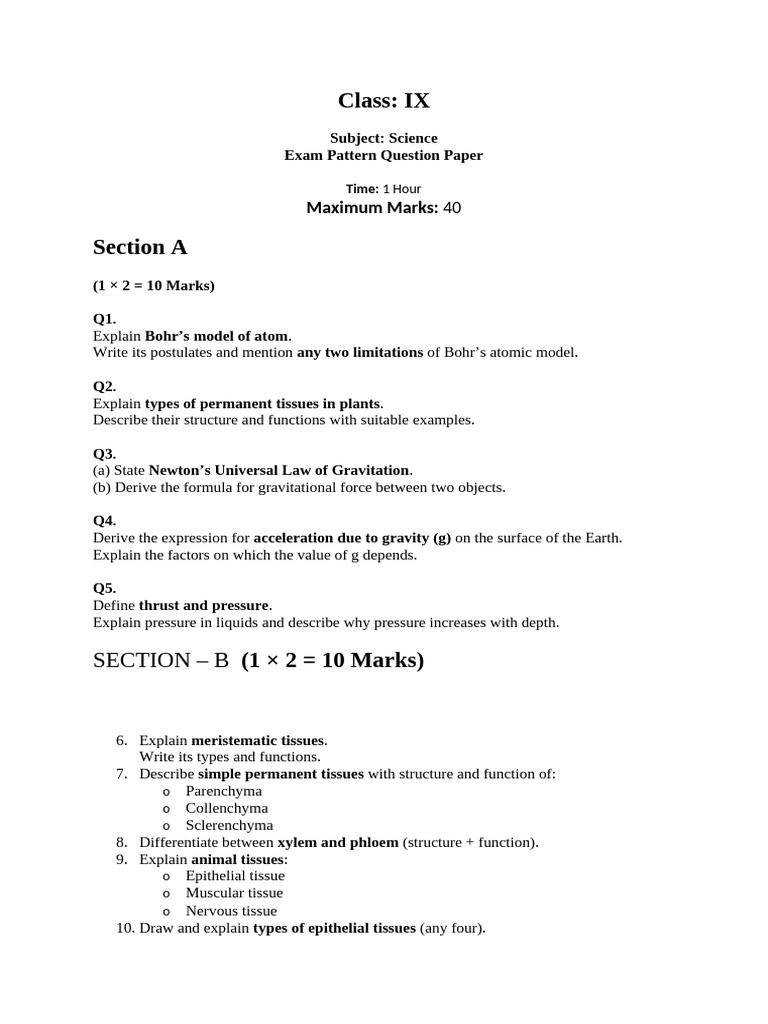 Class IX Science Exam Pattern Guide | PDF