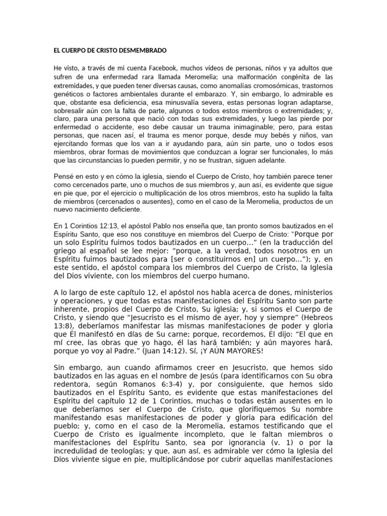 El Cuerpo de Cristo y sus Miembros | PDF | Cristo (título) | Primera ...