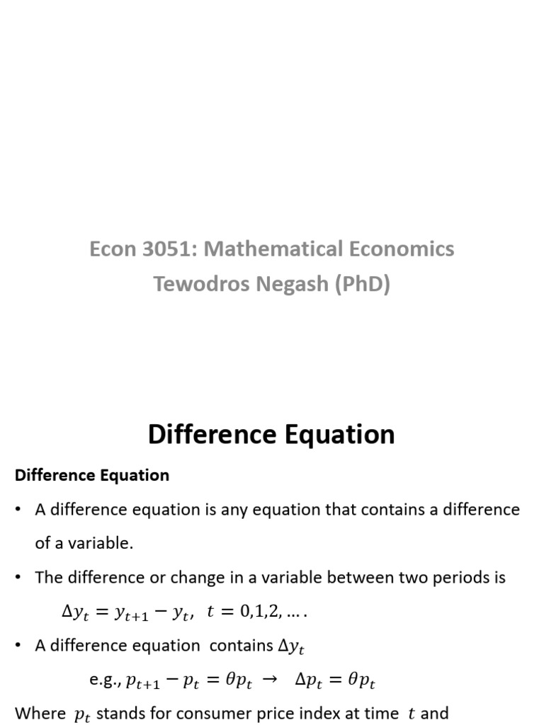 Understanding Difference Equations in Economics | PDF | Mathematical ...