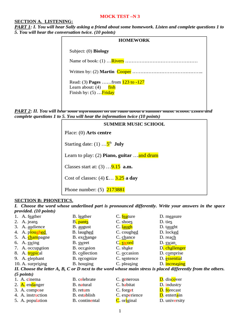 Listening and Phonetics Mock Test | PDF | Exhaust Gas | Air Pollution