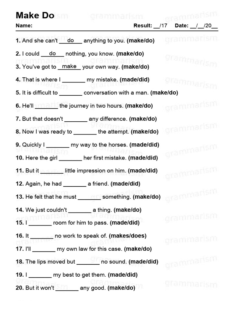 Make vs. Do: Usage Exercises | PDF