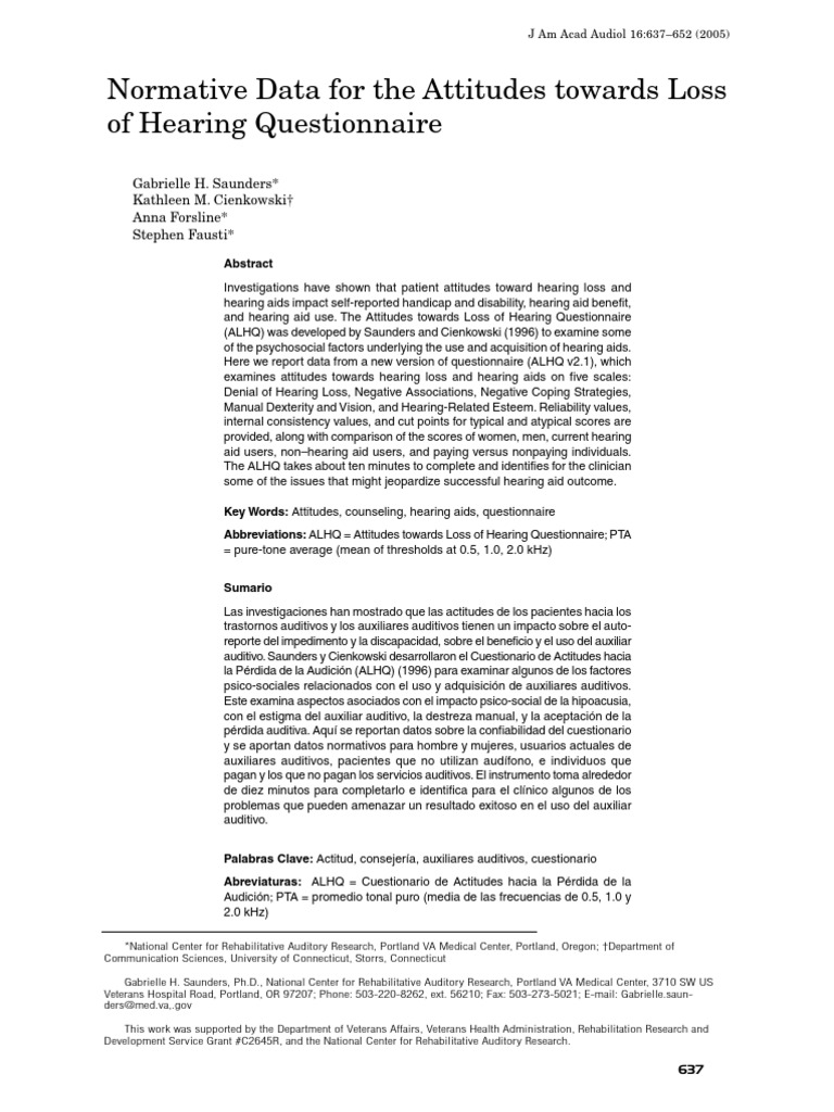 Normative Data for Hearing Loss Questionnaire | PDF | Hearing | Hearing Aid