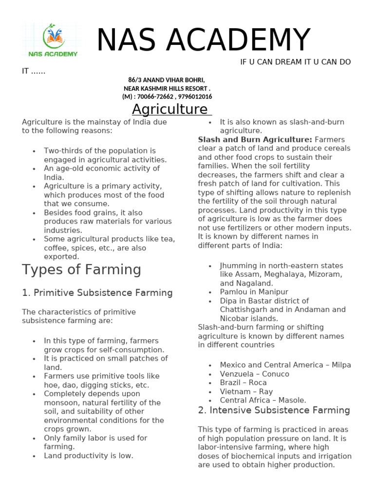 Overview of Indian Agriculture Types | PDF | Agriculture | Crops