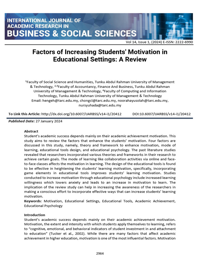 Factors of Increasing Students Motivation in Educational Settings A ...