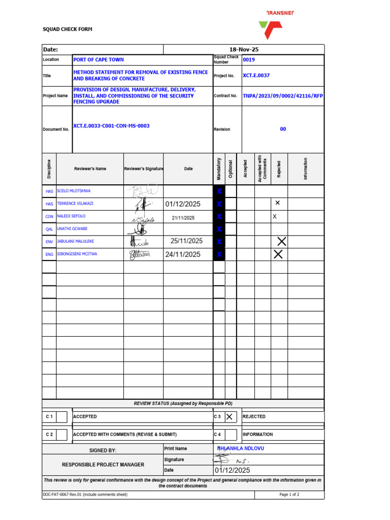 Squad Check Form for Fence Removal Project | PDF | Concrete | Waste