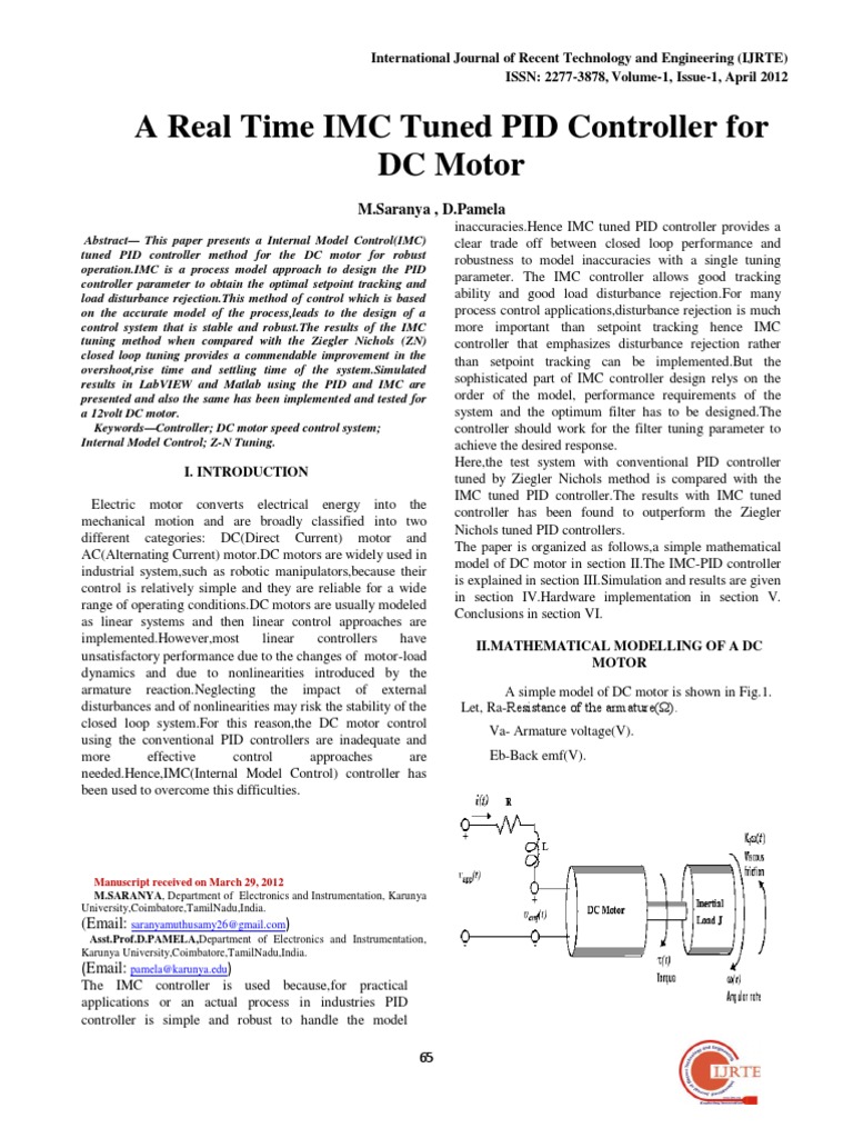 IMC Tuned PID Controller for DC Motors | PDF | Operational Amplifier ...
