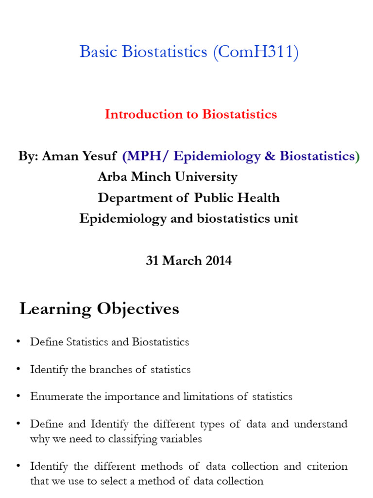 Introduction to Biostatistics Basics | PDF | Statistics | Biostatistics