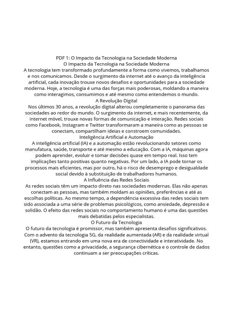 Impacto da Tecnologia na Sociedade Moderna | PDF | Inteligência ...