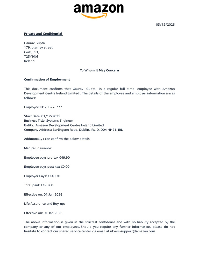 Employment Confirmation for Gaurav Gupta | PDF