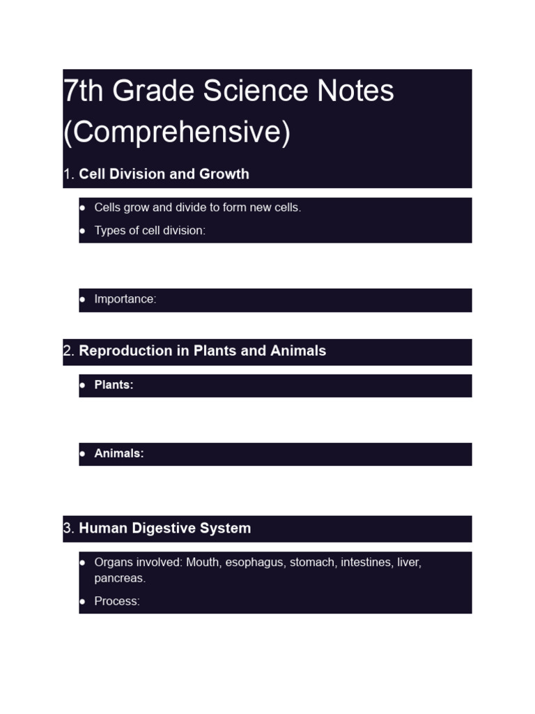 7th Grade Science Study Guide | PDF | Anatomy | Biology