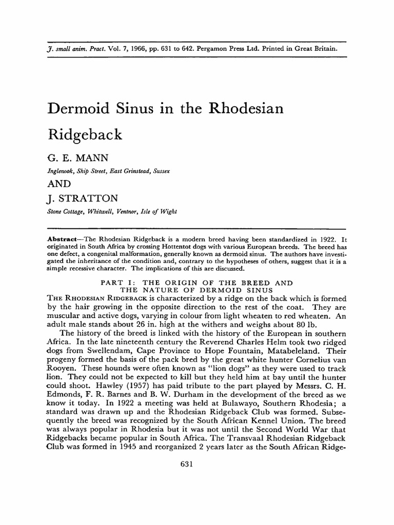 Dermoid Sinus in Rhodesian Ridgebacks | PDF | Genetics