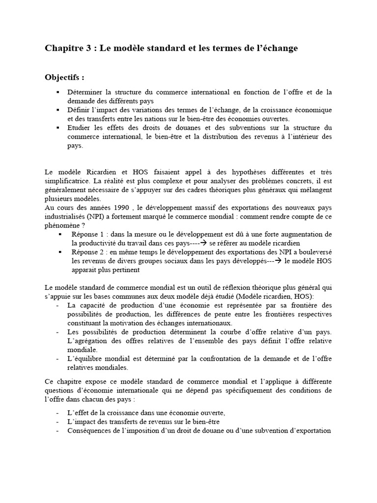 Modèle standard du commerce international | PDF | Offre et demande | Prix