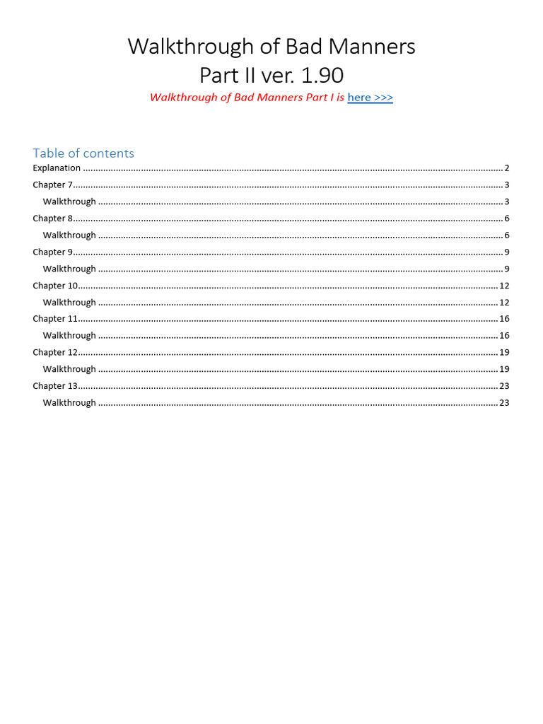 Bad Manners Walkthrough Part II Guide | PDF