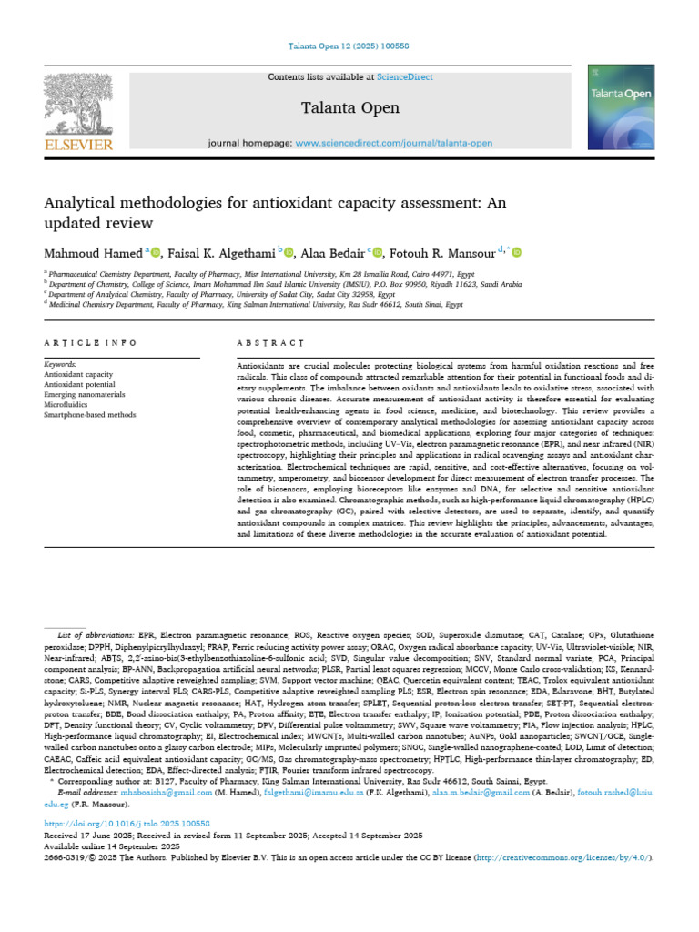 24 ref 1-s2.0-S2666831925001596-main | PDF | Antioxidant | Spectroscopy