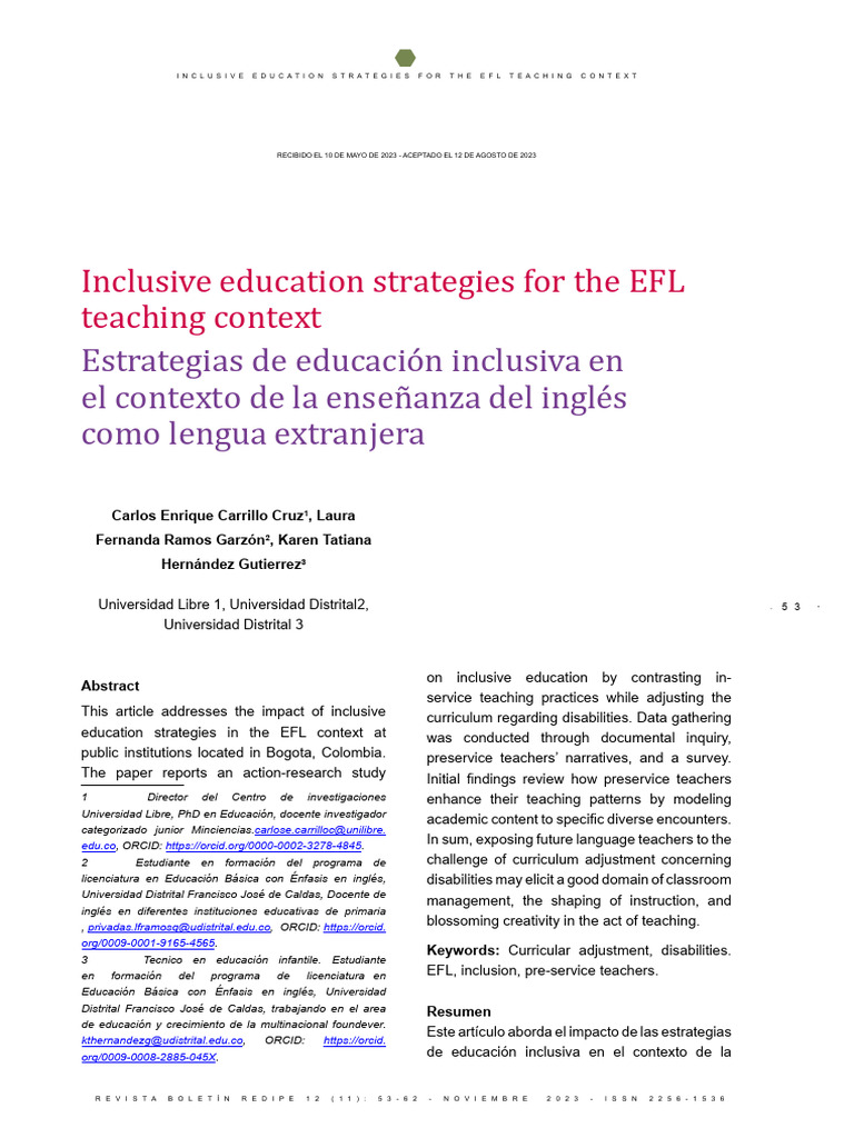 Inclusive EFL Education Strategies | PDF | Inclusion (Education) | Teachers