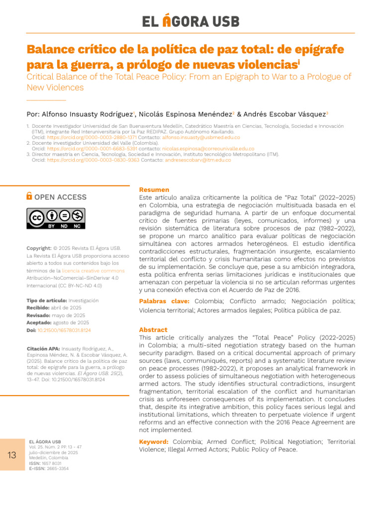 Crítica a la Política de Paz Total en Colombia | PDF | Paz | Colombia