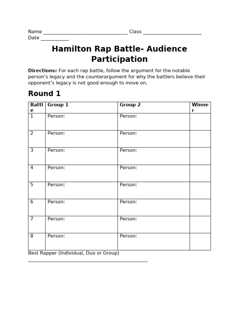 3d Hamilton Rap Battle Audience Particpation | PDF