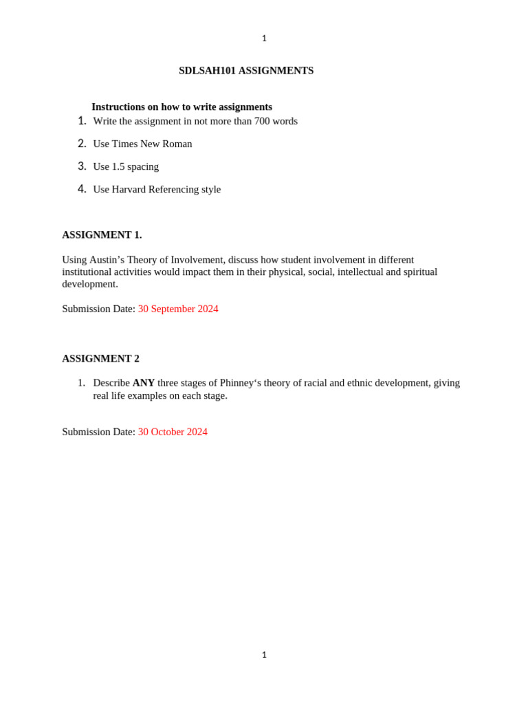 Assignment Guidelines for SDLSAH101 | PDF