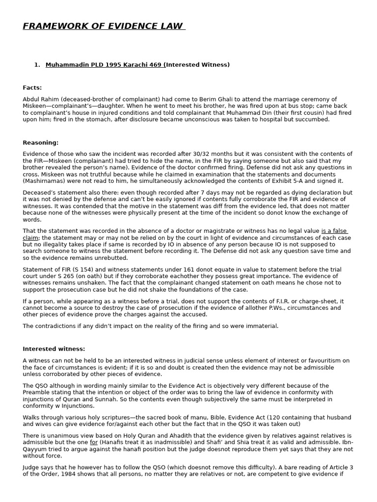 Evidence Law Framework Overview | PDF | Circumstantial Evidence ...