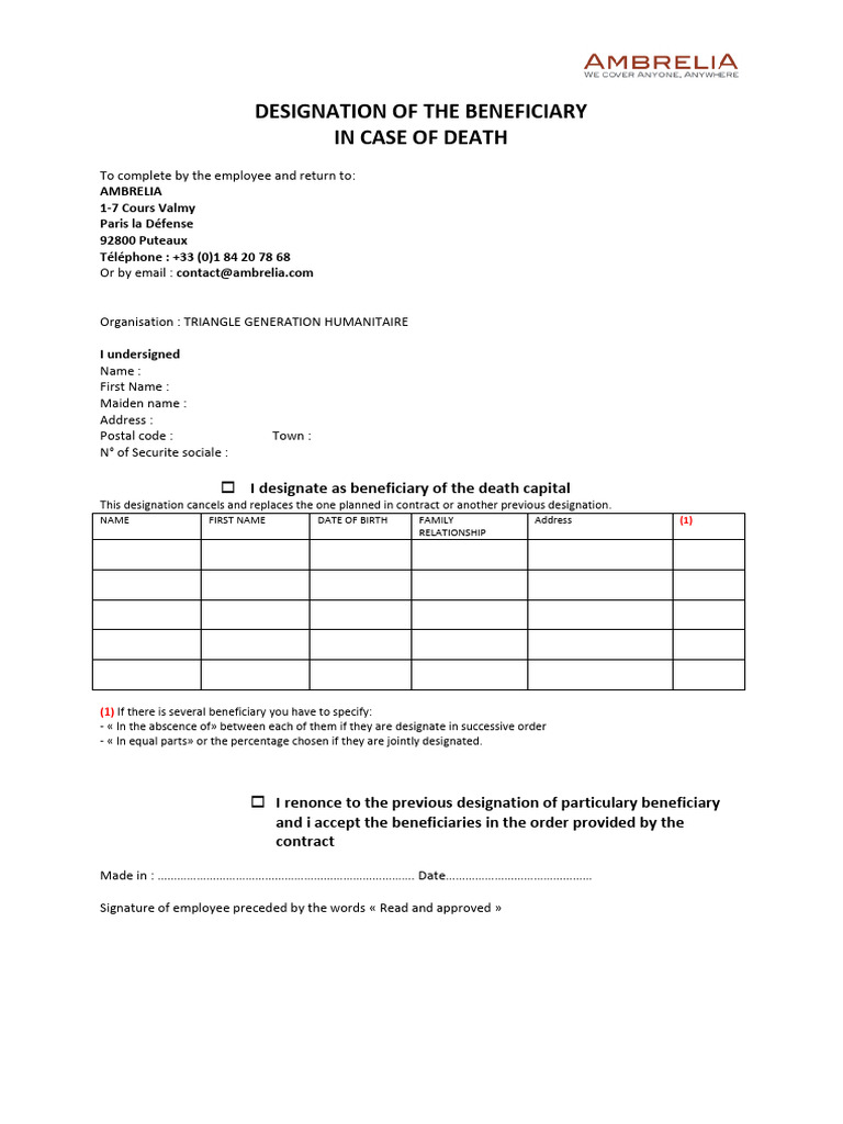 Designation of Beneficiaries- Death Benefit (1) | PDF | Justice | Crime ...