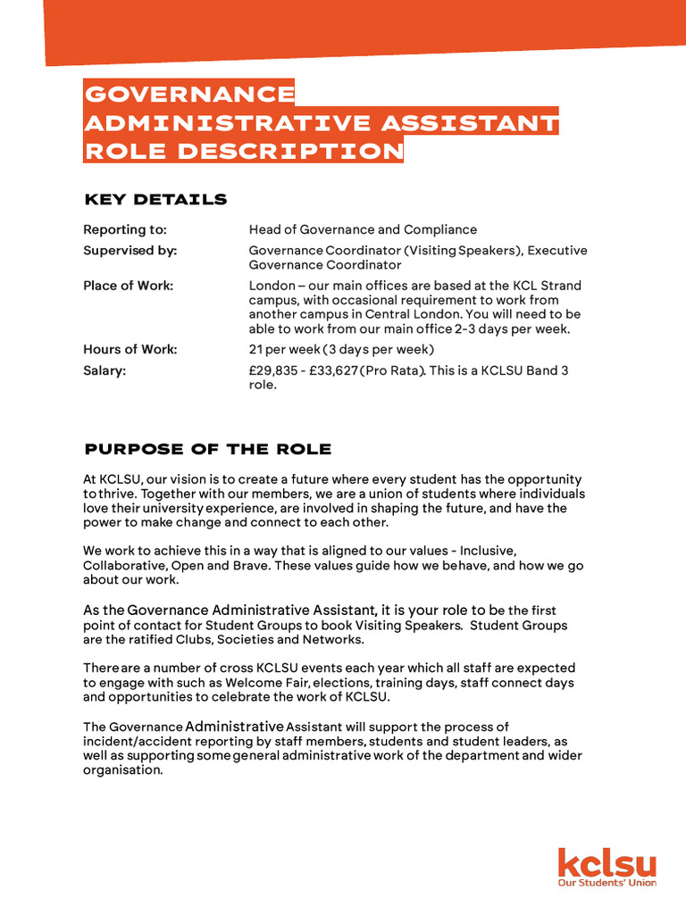 Governance Administrative Assistant Role | PDF