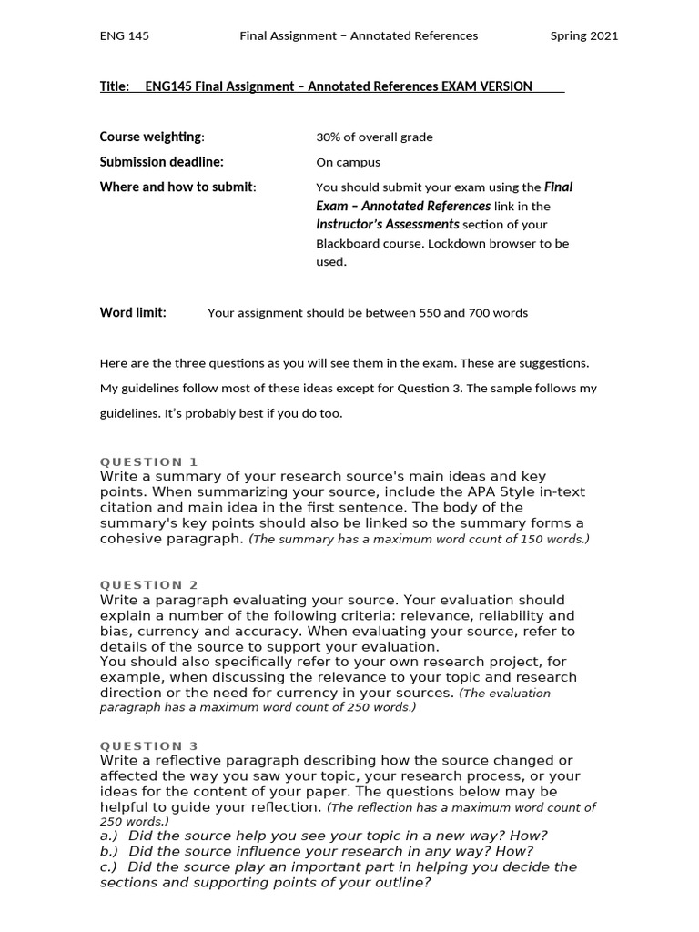 ENG 145 Annotated References Guide | PDF | Essays | Citation