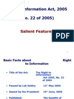 Right To Information Act, 2005 (No. 22 of 2005) : Salient Features