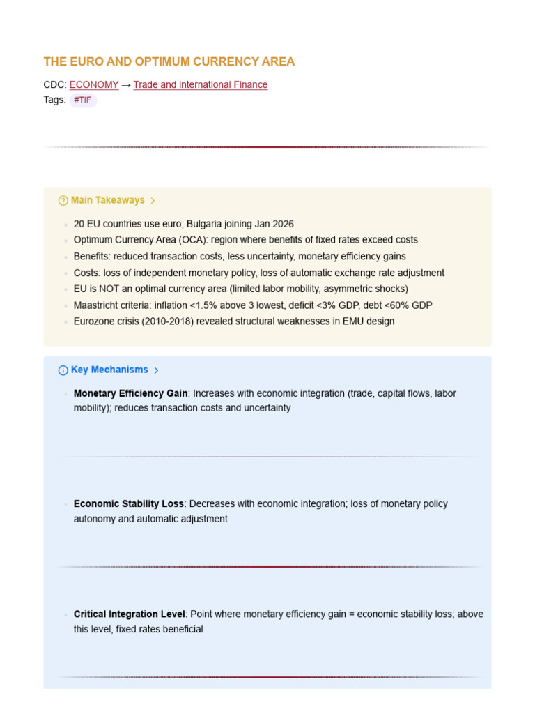 The Euro and Optimum Currency Area | PDF | Euro | Eurozone