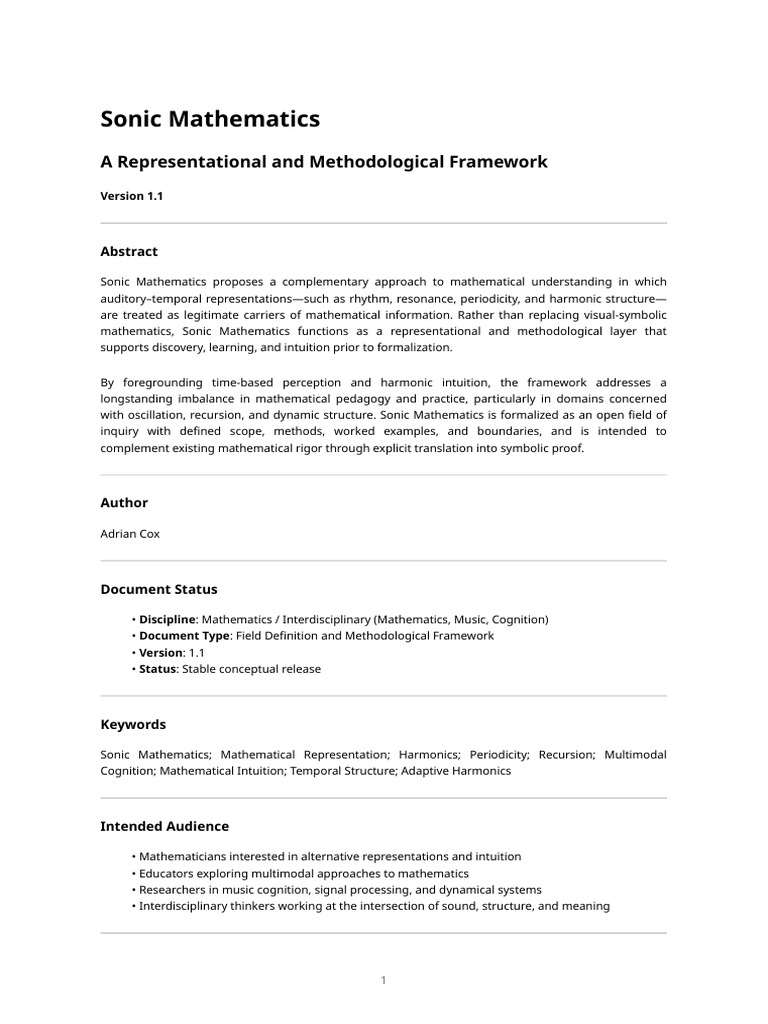 Sonic Mathematics v1.1 - Conceptual Framework and Field Formation | PDF ...
