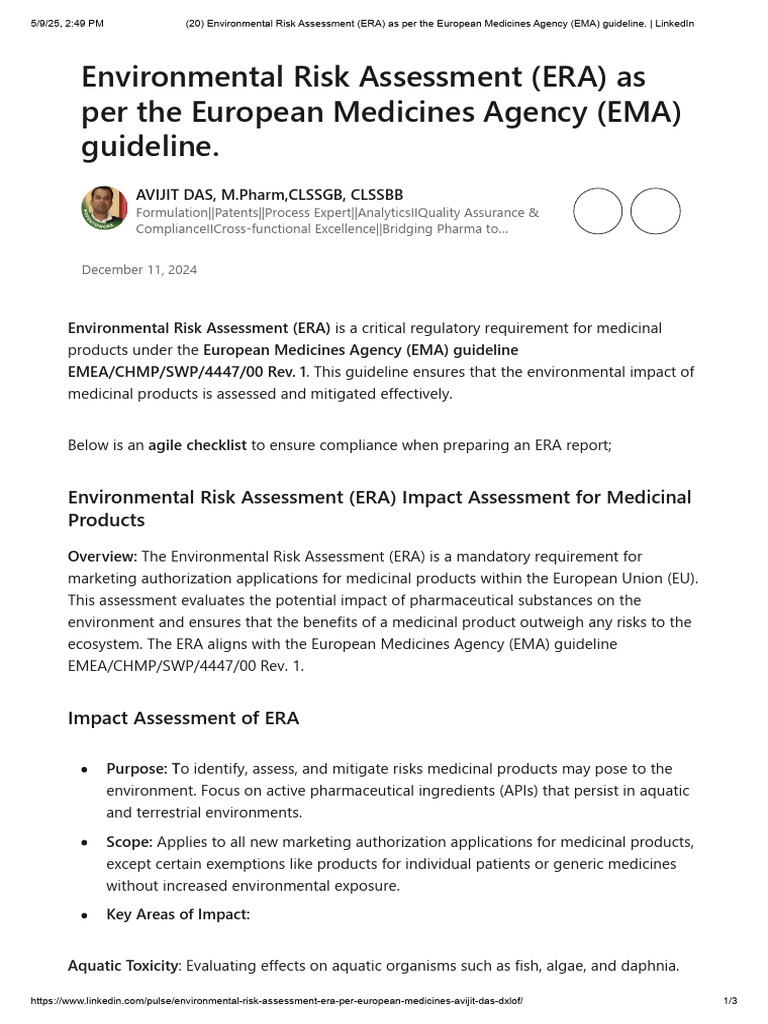 Environmental Risk Assessment Guide for EMA | PDF | Risk Assessment ...