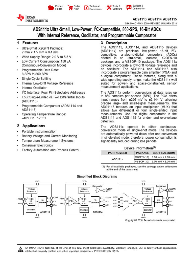 Ads 1115 | PDF | Power Supply | Analog To Digital Converter
