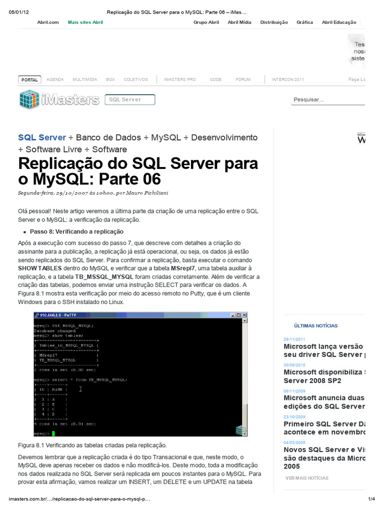 Verificação da Replicação SQL para MySQL | PDF | Microsoft SQL Server | SQL