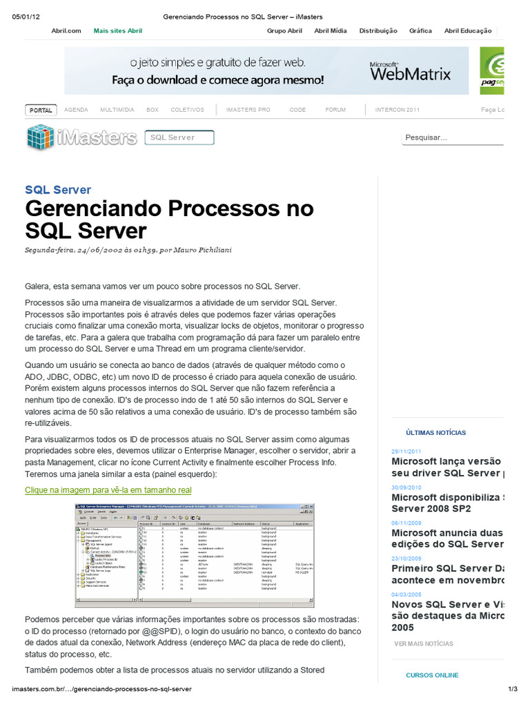 Gerenciamento de Processos no SQL Server | PDF | Microsoft SQL Server ...