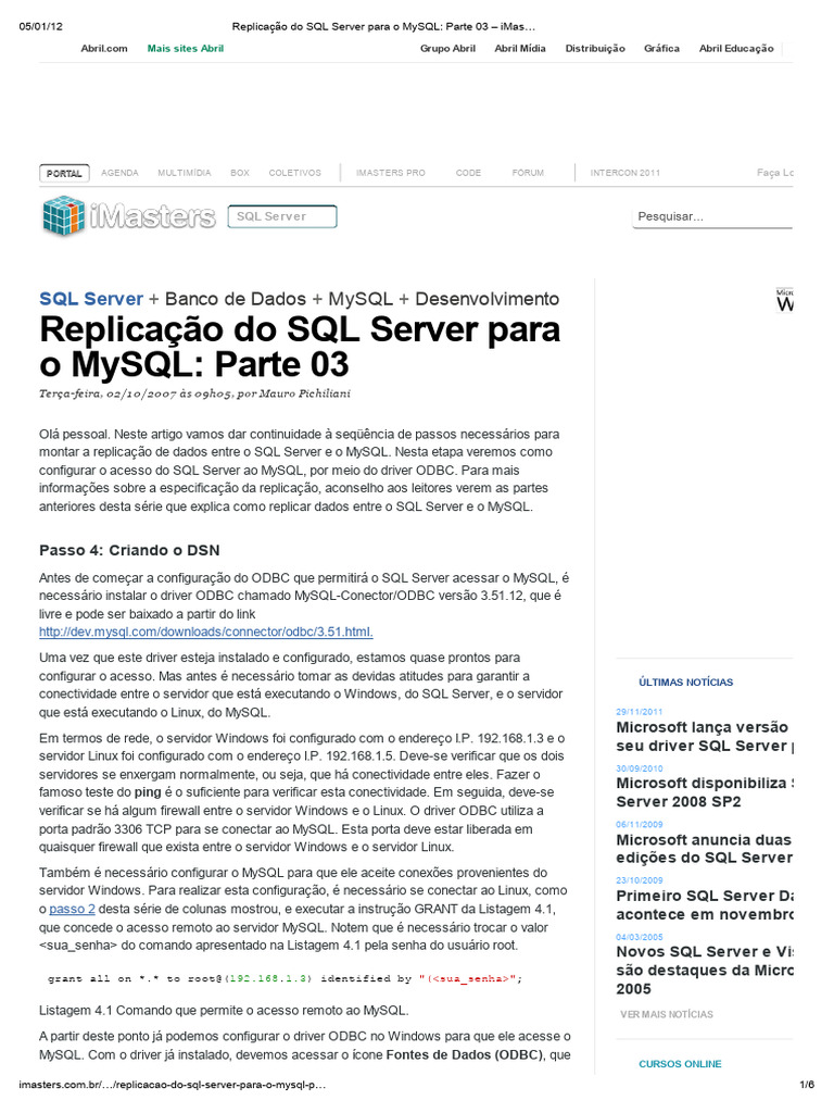 Configurando ODBC para SQL Server e MySQL | PDF | Microsoft SQL Server ...