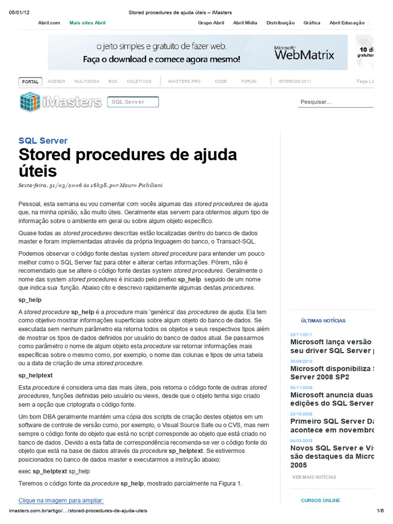 Stored Procedures Úteis no SQL Server | PDF | Microsoft SQL Server ...