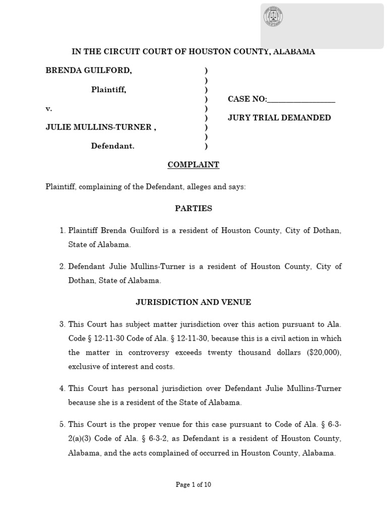 Guilford Complaint | PDF | Virginia Circuit Court | Defamation