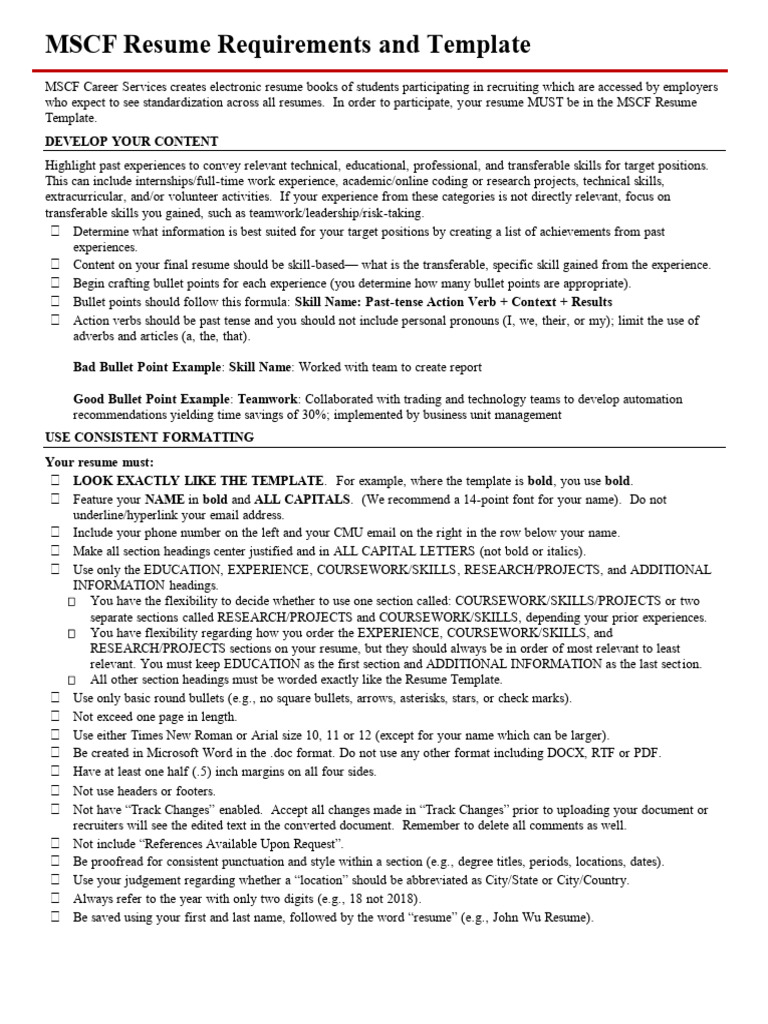 MSCF Resume Template Guidelines | PDF | Résumé